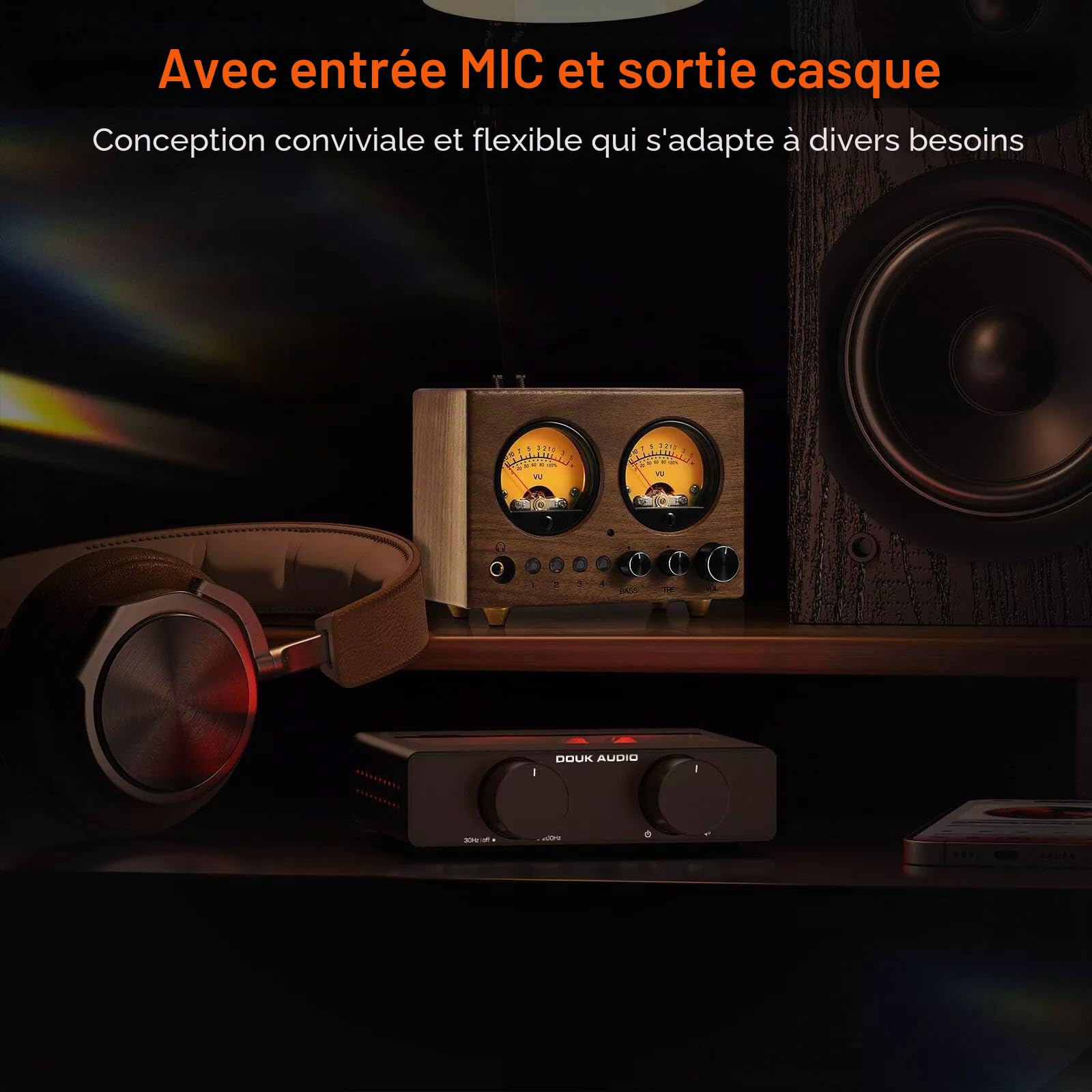 Commutateur audio 4 en 1 OUT Préamplificateur stéréo avec VU-mètre et télécommande