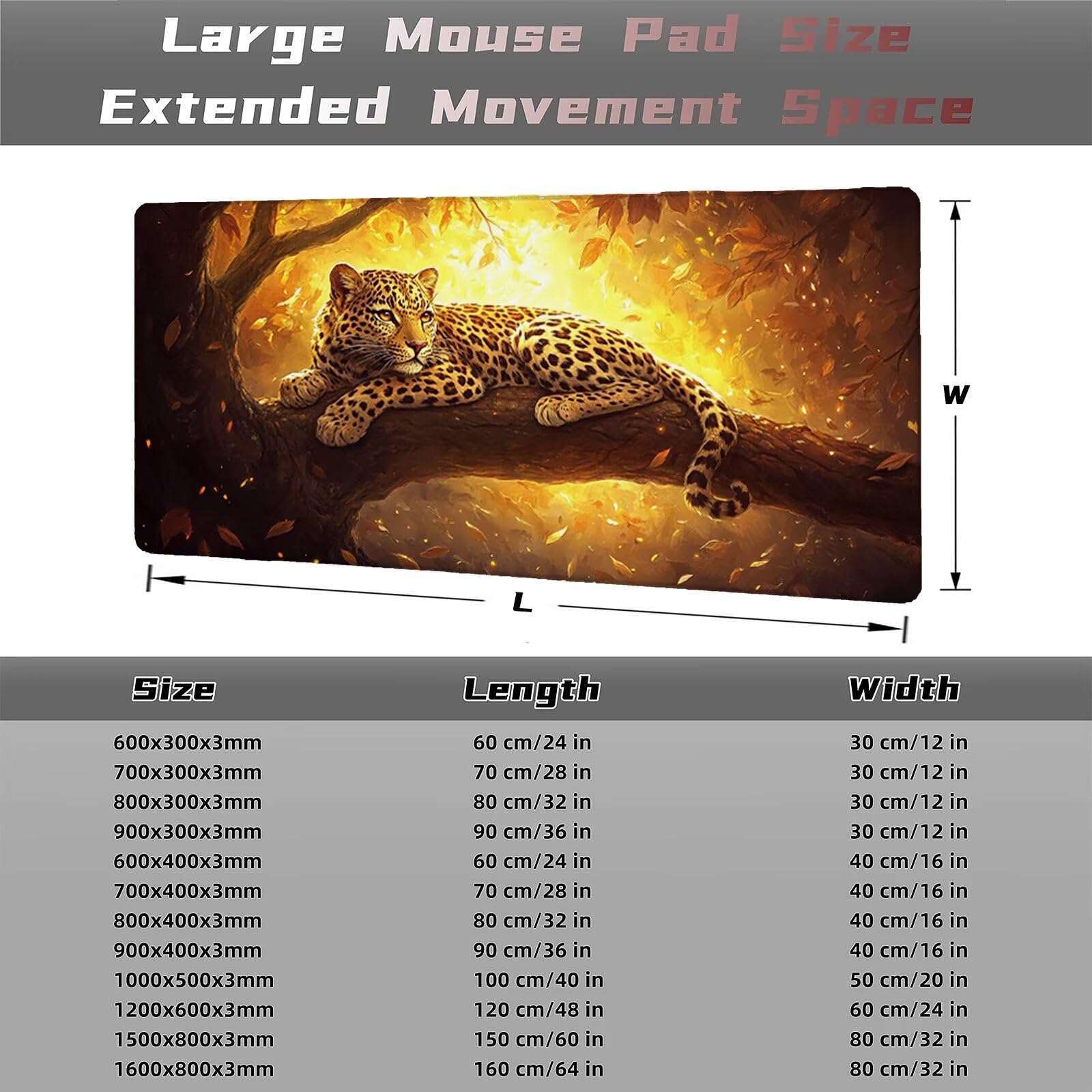 Leopard podkładka pod mysz 1500 x 800 mm leśna podkładka pod mysz duża japońska podkładka pod mysz antypoślizgowa gumowa podstawa powierzchnia ze szwami na krawędziach mata biurowa do komputera