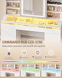 Hzuaneri Coiffeuse avec Éclairage RGB et Plateau en Verre, Coiffeuse avec Miroir, 8 Tiroirs et 9 Étagères Ouvertes, pour Chambre, Blanc 1180203XEU - 4