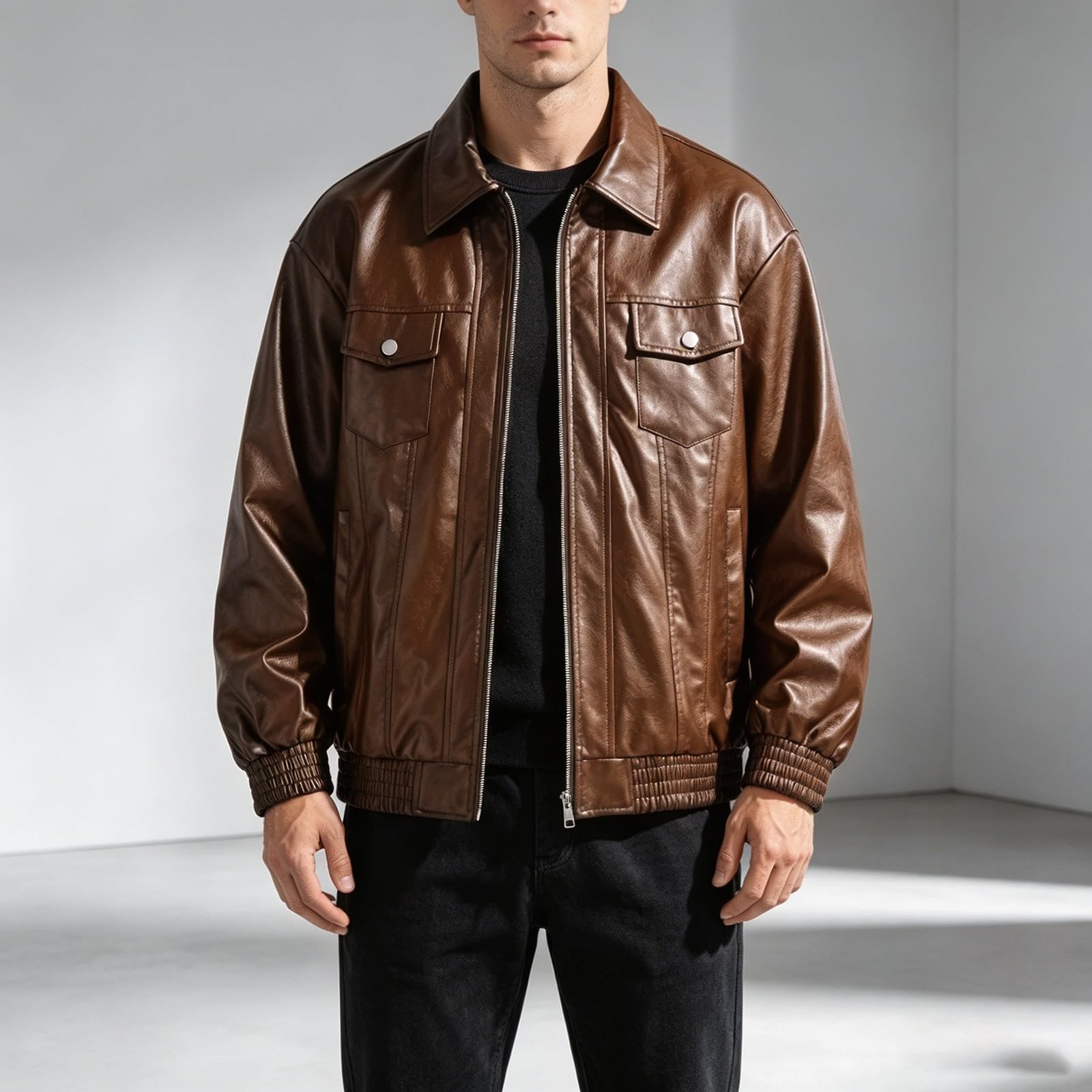 Generisch Regenjacke Rennrad Herren Klassische Herrenjacke mit Stehkragen, lässige Oberbekleidung in Übergröße, geeignet für den Alltag