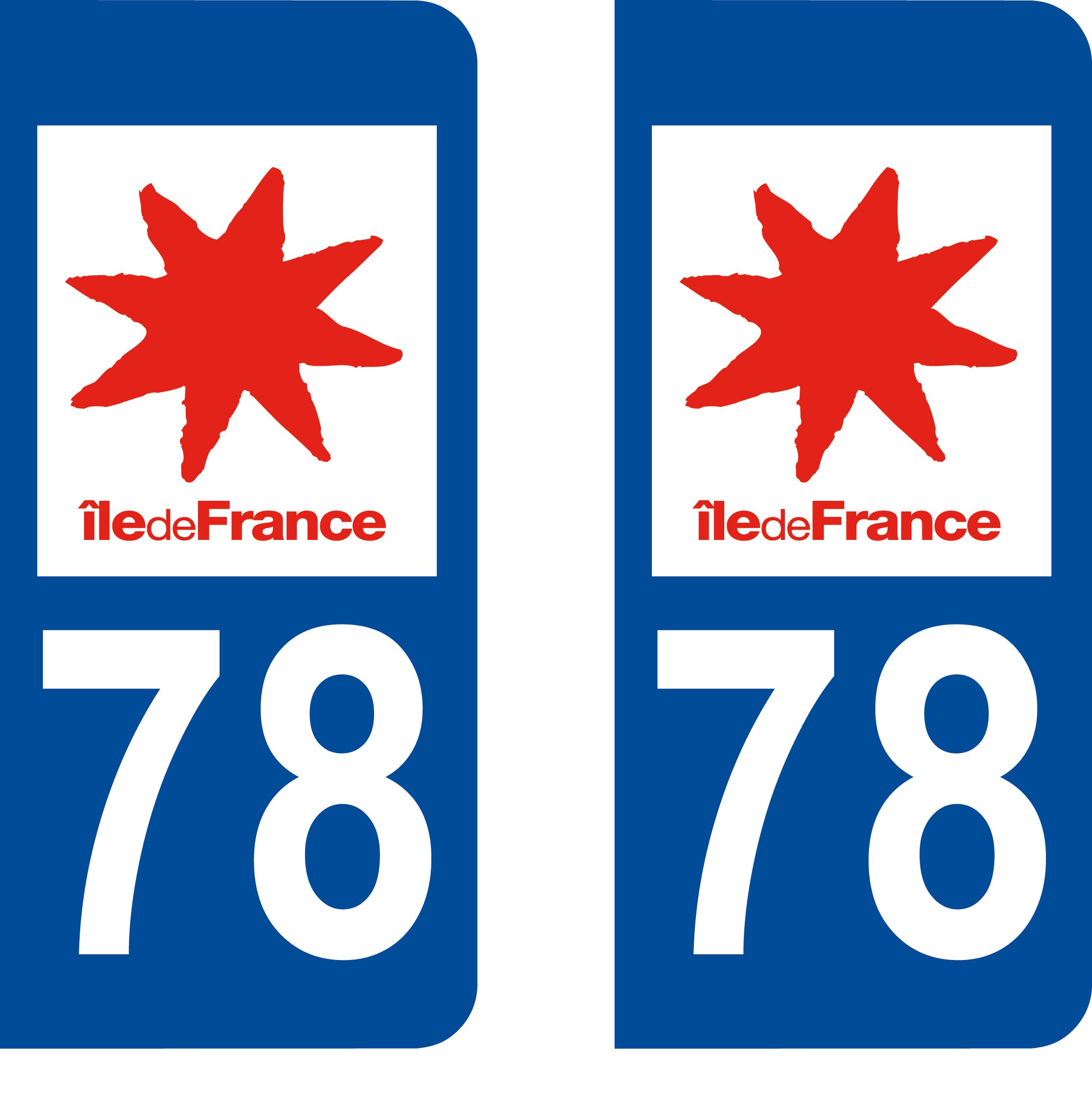 2 Self-Adhesive Registration Stickers for Department 78 Île-de-France [English Language Not Guaranteed]