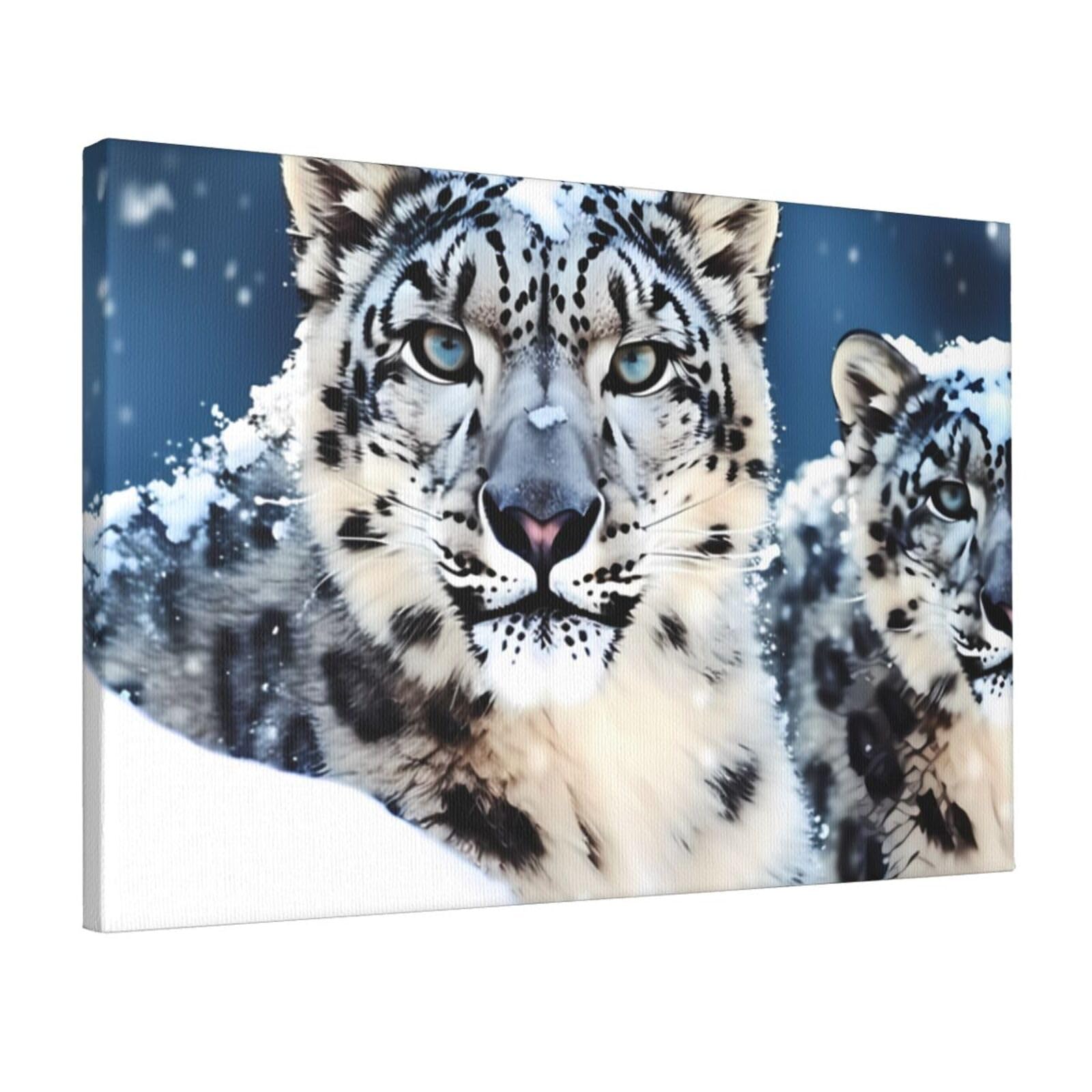 KLOPH Blue eyed snow leopard Canvas Wall Art for Living Room 12"x18" Modern Artwork Painting for Bathroom Hanging Canvas Prints Aesthetic Wallart for Bedroom Kitchen Office Wall Decor