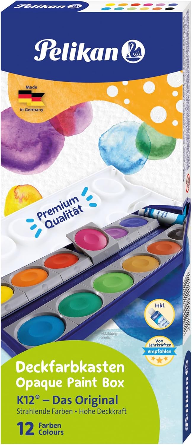 Pelikan Opaque Watercolor Paint Set, 12 Colors Plus Chinese White Tube (720854)