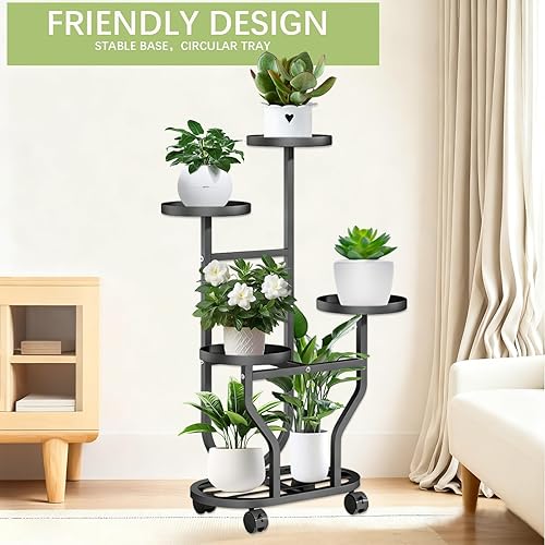 Miniatura 6 de Soporte alto para plantas de 5 niveles para interiores y exteriores, soporte de metal esquinero para plantas, estante alto para plantas para jardín,