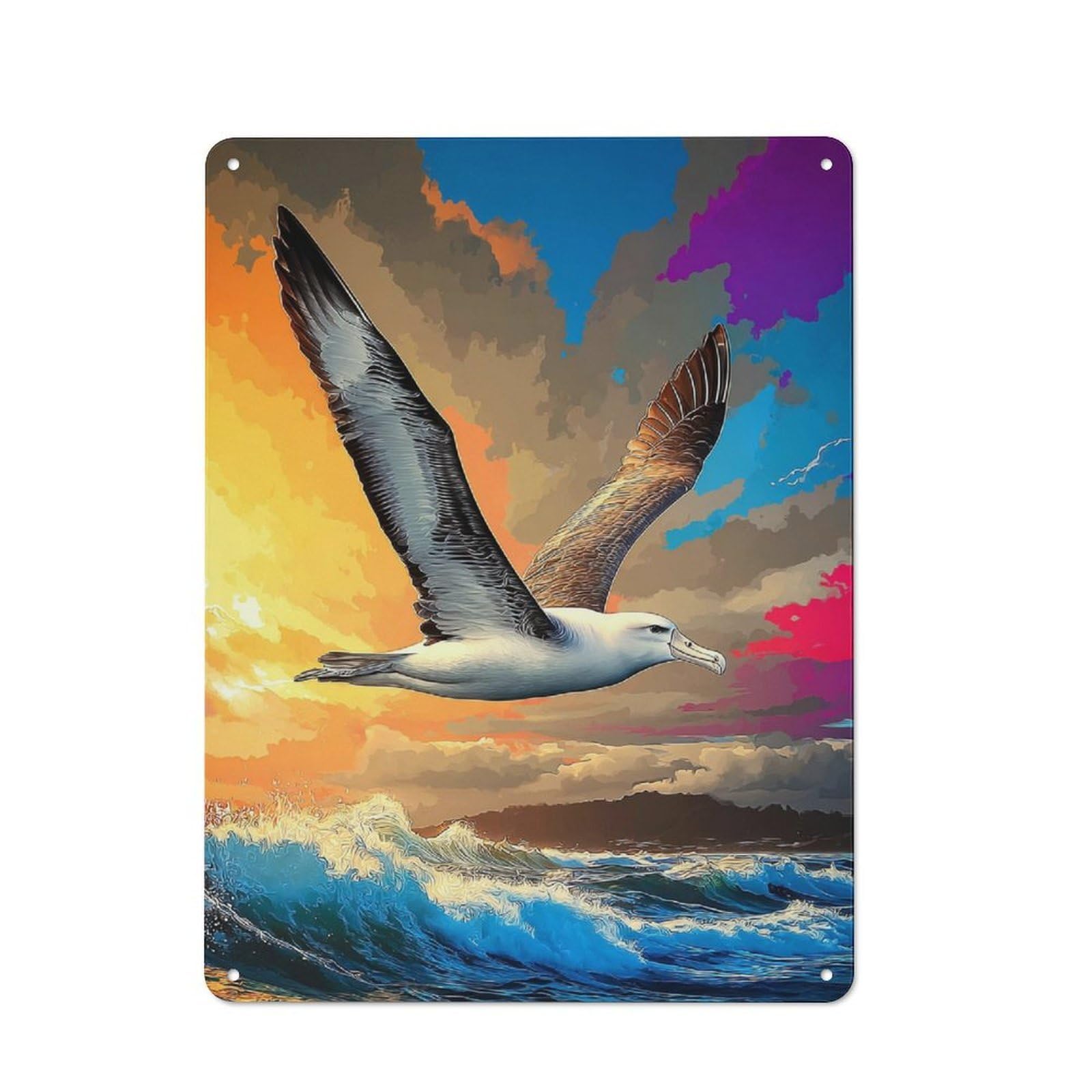 Junmoney Seagull Soaring Over Waves At Sunset Retro Metal Sign 40X30cm For Living Room Or Hallway, For Updating Living Room And Hallway After Moving