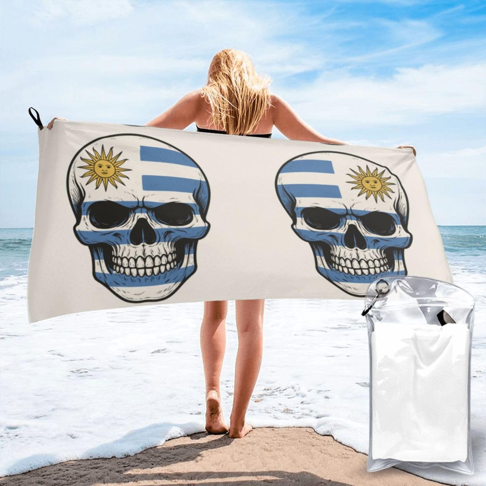 FHIZOAL Uruguay Flag Skeleton Quick Dry Towel Microfibre Towel Super Absorbent Ultra Compact Gym Sports Beach Camping Travel
