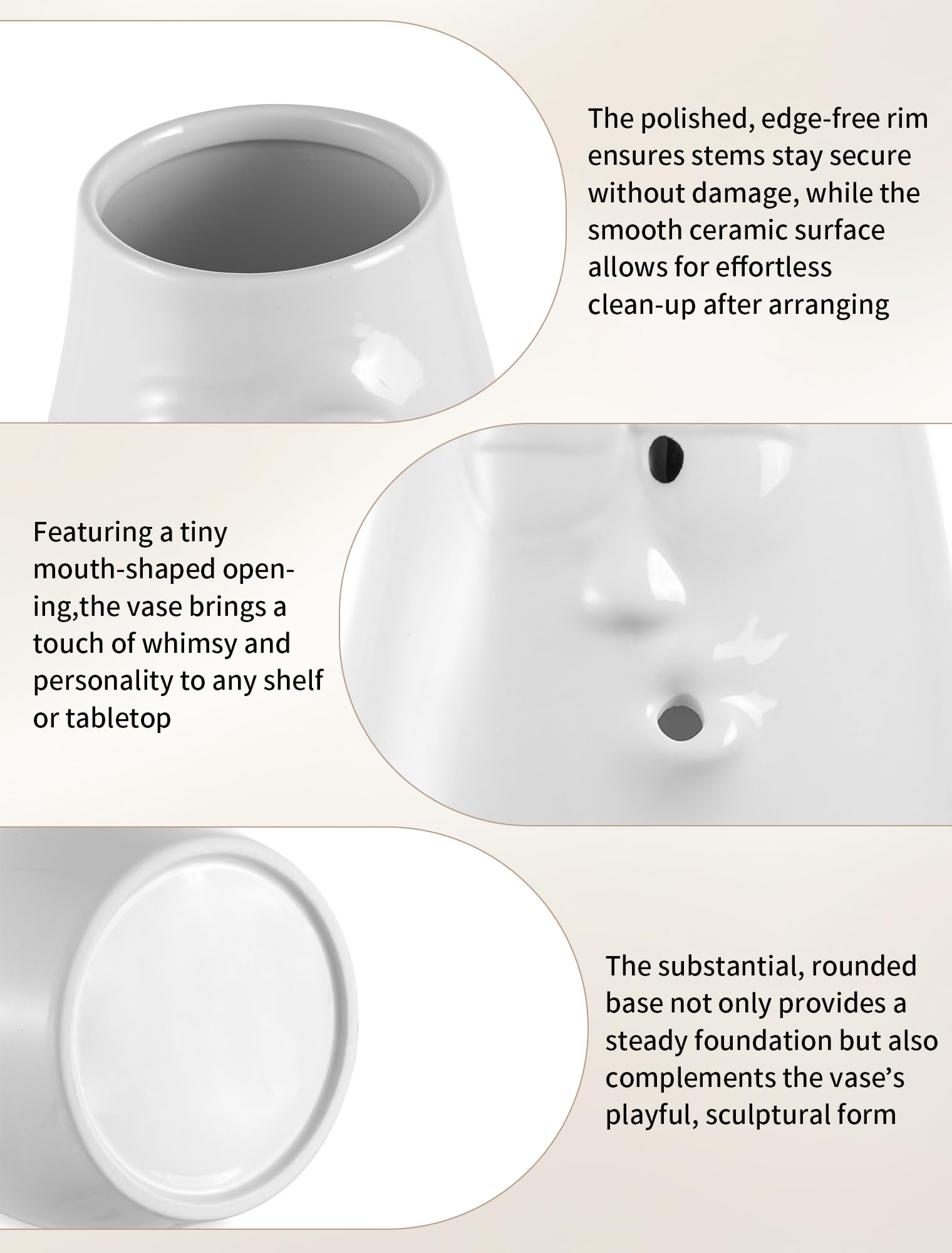 NUPTIO Vaso Bianco Regalo Compleanno: Ceramica Idea Fiori Vasi Decorativo Interno per Anniversario Natale - 24,5cm Altezza Moderno Centrotavola per Ufficio Camera Soggiorno Tavolo