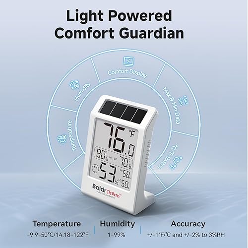 Miniatura 6 de BaldrTherm Termómetro de habitación para interiores, medidor de humedad para interiores, con sensor de temperatura digital de 3.2 pulgadas, con