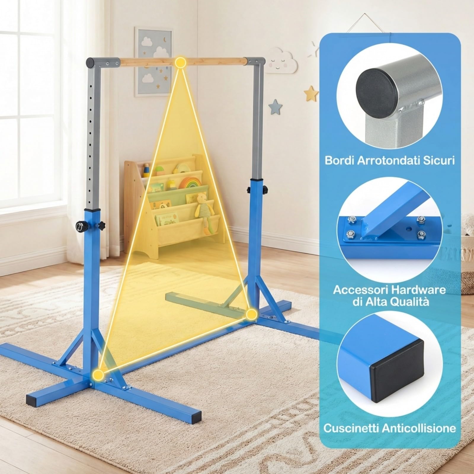 Barra Orizzontale Per Bambini KOMFOTTEU, Altezza Regolabile 94-150 Cm, Portata 100 Kg, In Metallo E Legno - 3