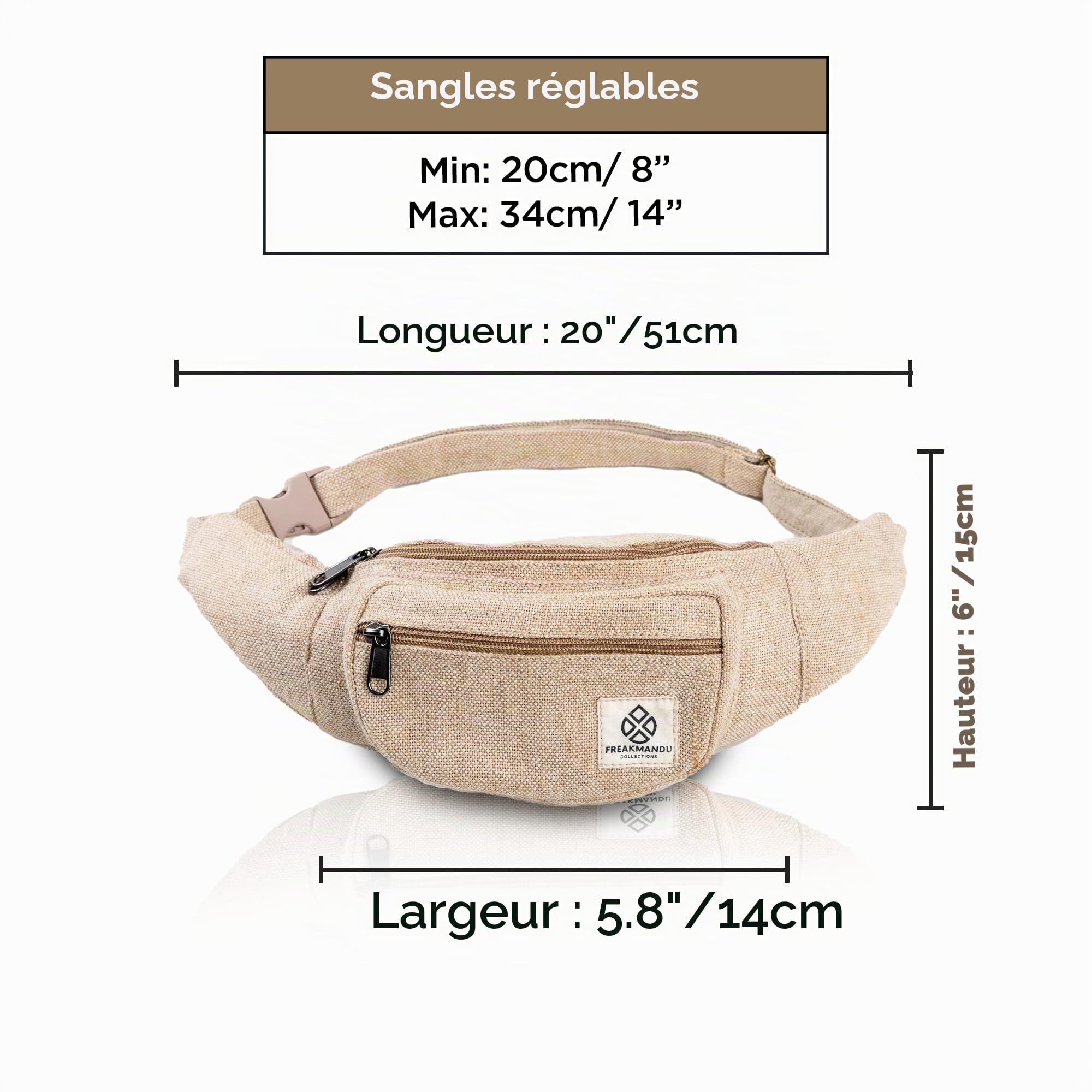 Freakmandu Sac Banane Unisexe en Chanvre – Fanny Packs, Sac Banane pour bandoulière, Sacs de Hanche Faits à la Main pour la randonnée, la Course, Le Jogging, Hommes et Femmes, Nirvana