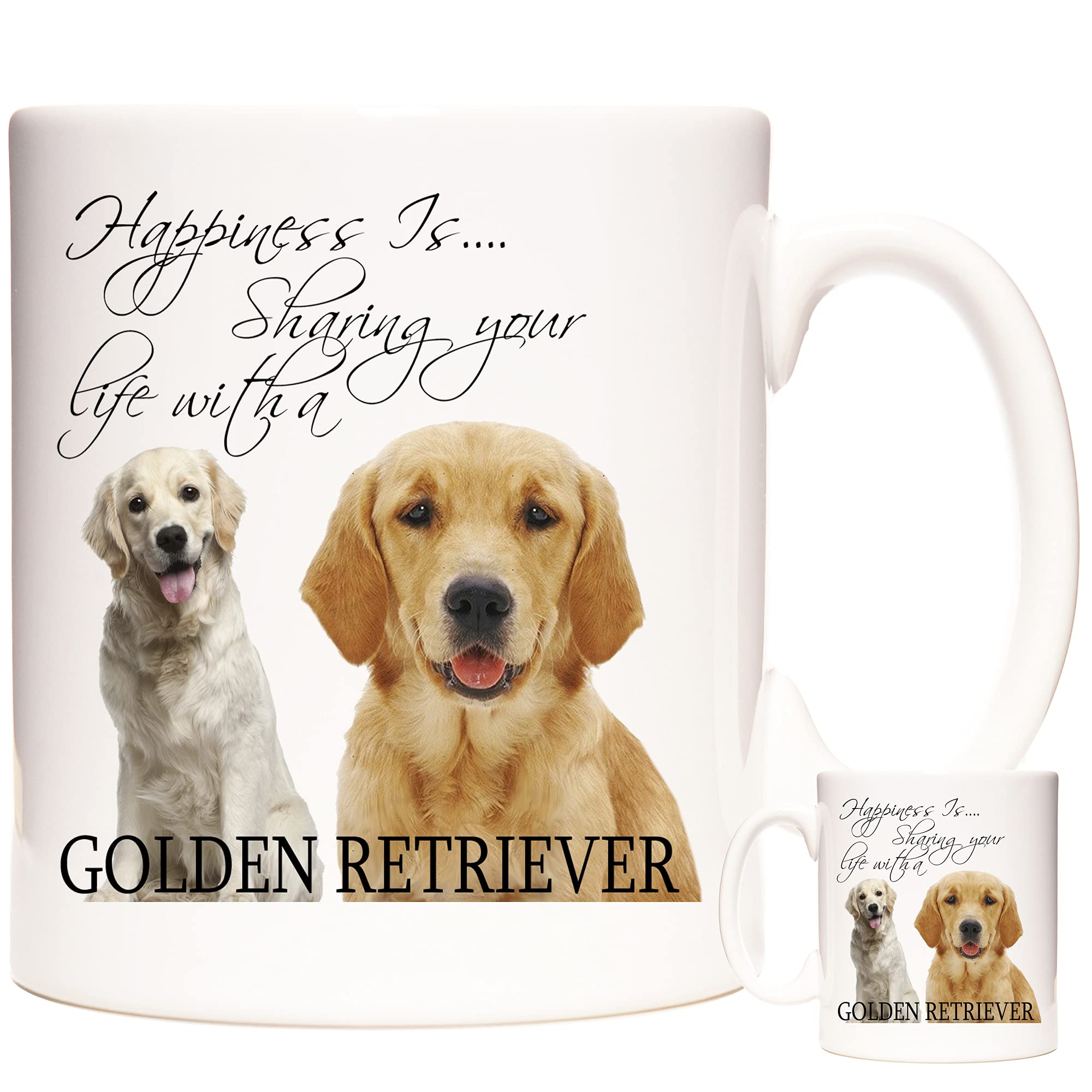 Kazmugz White Retriever Dog Mug - Happiness Is Sharing Your Life With A Golden Retriever, Ceramic Gift Mug