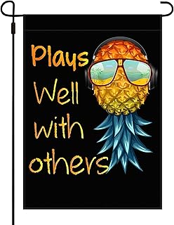 Plays Well with Others Flag Upside Down Pineapple Garden Flag Funny Sign Seasonal Porch Decorations Banner Double Sided 12 x 18 Inch