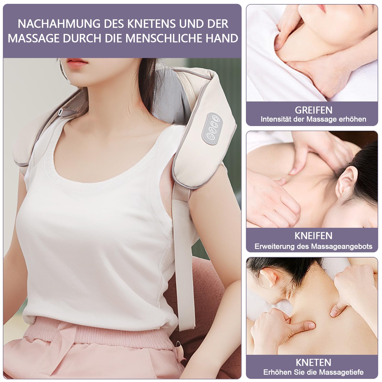 Massaggiatore per spalle e collo con calore, massaggiatore Shiatsu con massaggio 6D di tessuti profondi, con 6 testine massaggianti in silicone, massaggiatori elettrici per schiena, gambe