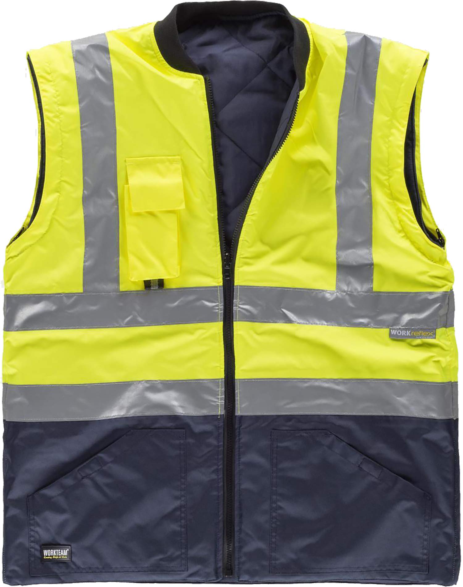 WORKTEAM Parka Convertible 5 en 1 Impermeable Alta Visibilidad, Reversible y Desmontable, con Cintas Reflectantes, Protección Frío y Lluvia. Hombre