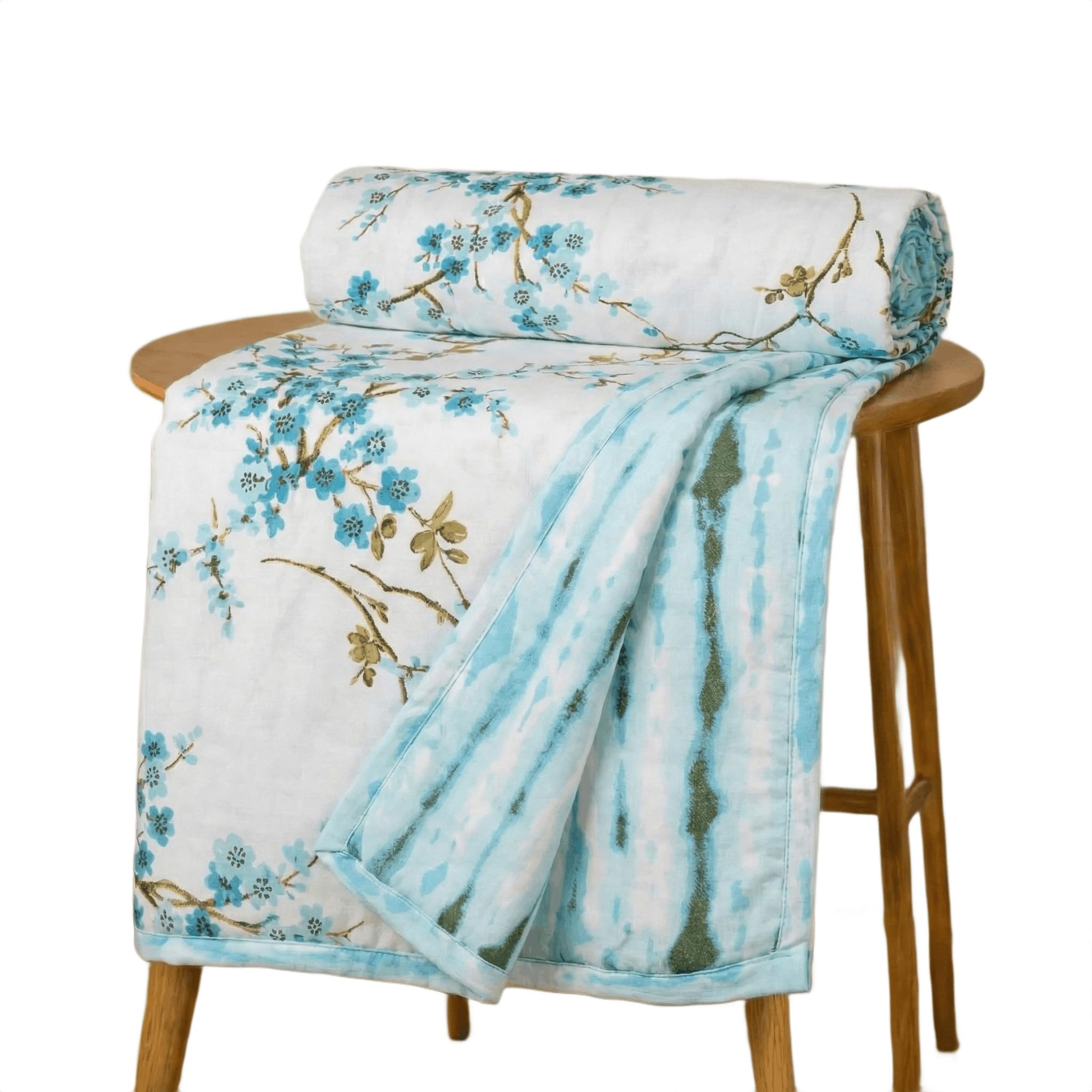 Trance Home Linen 150 GSM Pure Cotton Reversible Dohar Double Bed Size | Ac Blanket Comforter | Soft Light-Weight Bed Blanket (84 X 88 Inch, Akira Turquoise, Pack of 1)