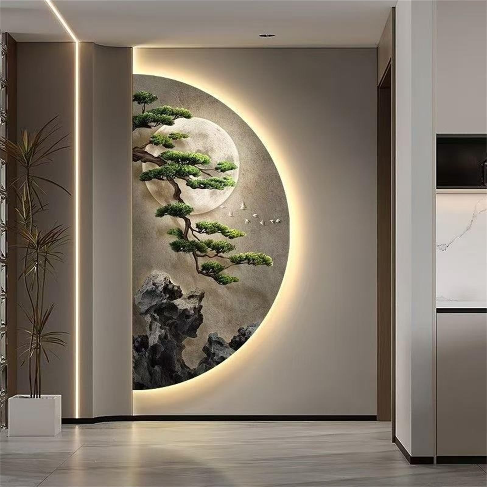 ycnbnwe 3D Relief LED Wall Art Sculpture with Plug-in Power Supply, Creative Landscape Design for Living Room, Office, and Corridors (50x100cm/