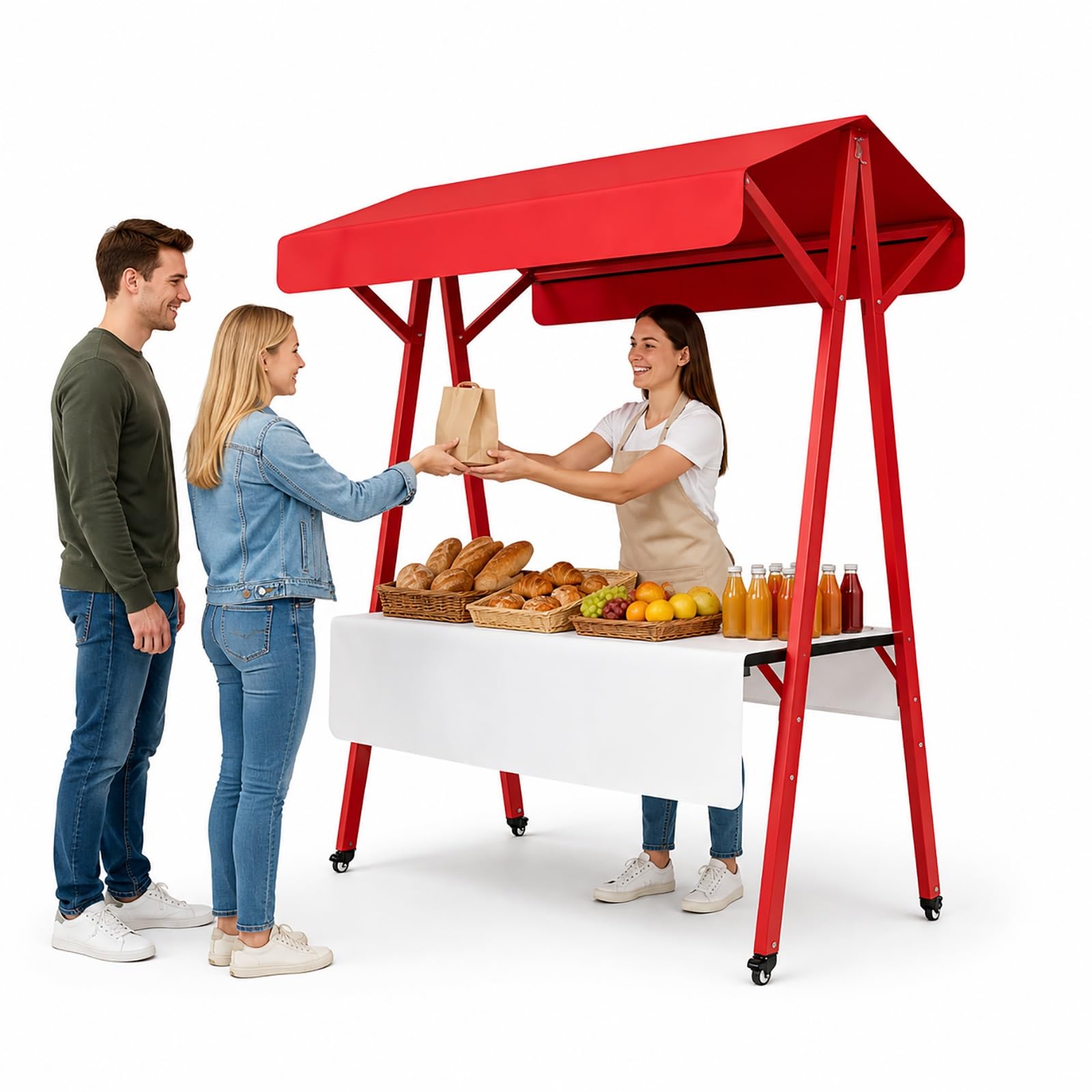 Stoisko Ekspozycyjne I Wózek Sprzedażowy Na Targ Rolniczy, Mobilne Stoisko Ekspozycyjne Na żywność z Blokowanymi Kółkami(130x60x200cm)