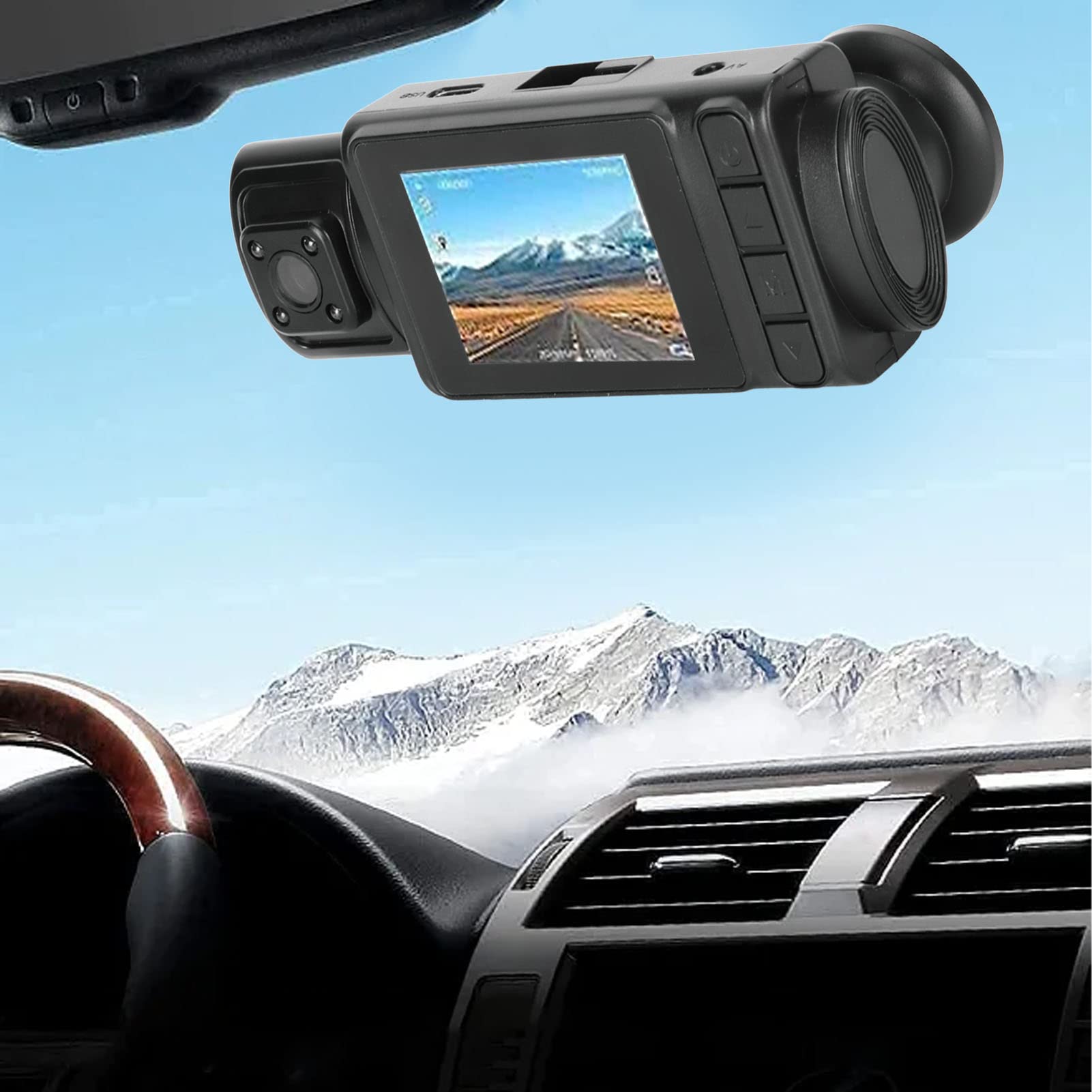 Dash Cam a 3 Canali, HD 1080P Telecamera Interna Anteriore e Posteriore con Display da 2 Pollici, Supporto per Videocamera per Auto Registrazione in Loop, Rilevamento di