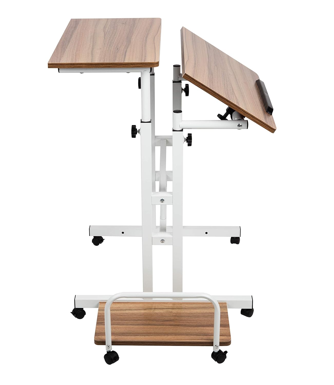 Mind Reader Mobile Sitting Standing Desk Rolling Reversible Home Office Laptop Workstation with Side Storage, Locking Wheels, Large, Oak : Office Products