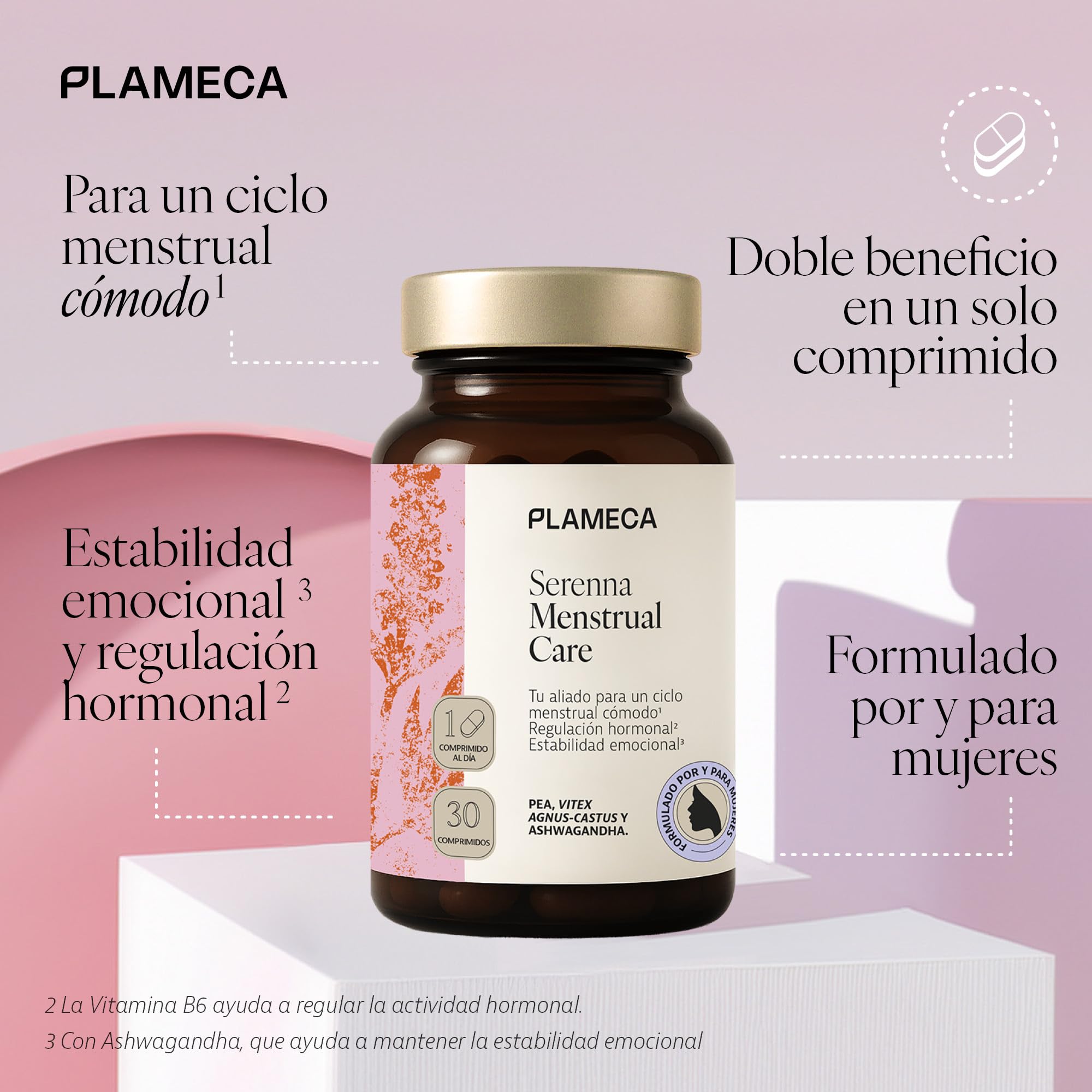 Plameca Serenna Menstrual Care – Regulación Hormonal y Estabilidad Emocional – 1 Comprimido al día – 30 Comprimidos