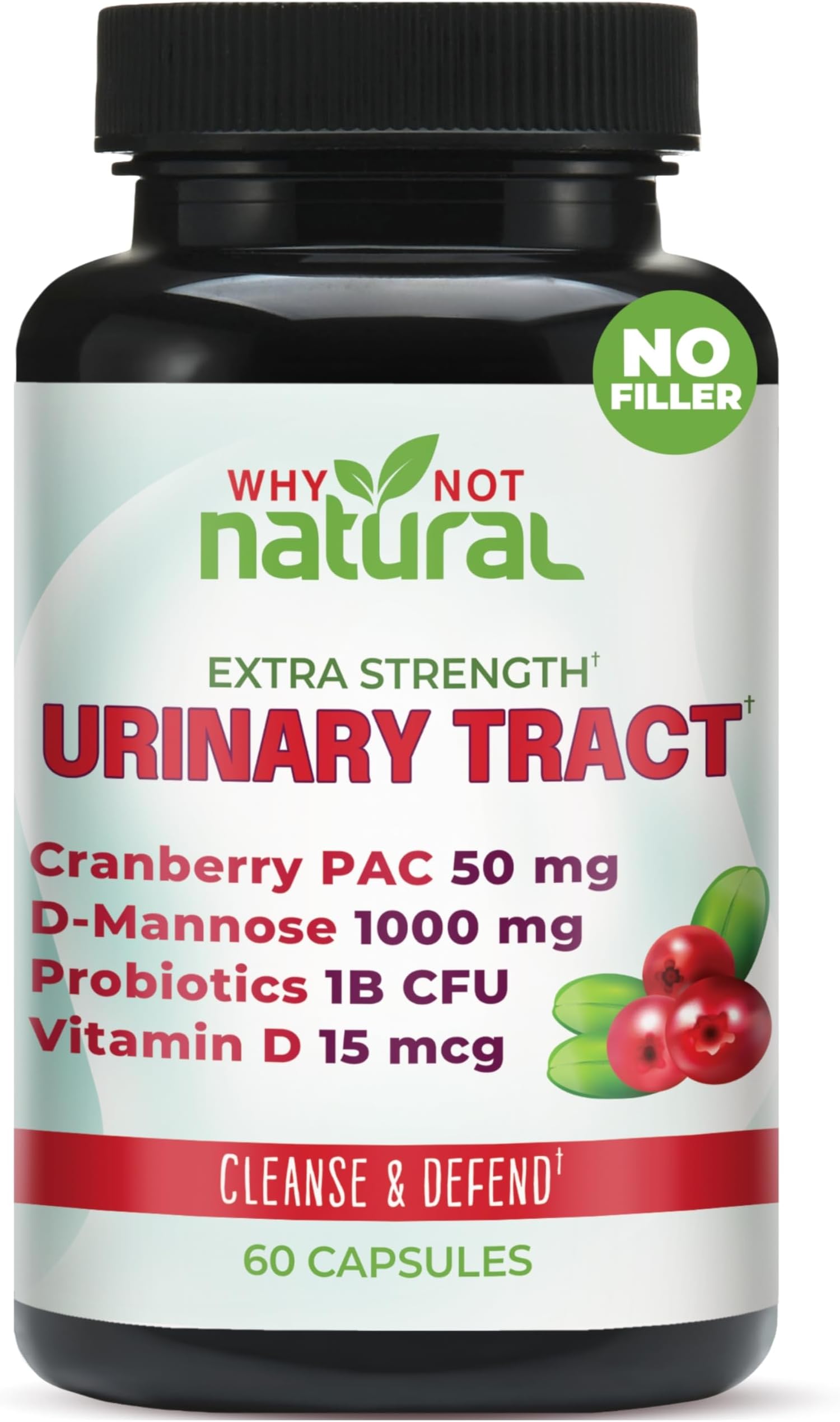 5-in-1 UTI Pills with D Mannose, Cranberry PAC Extract, Probiotics and Vitamin D - Urinary Health Formula for Women and Men