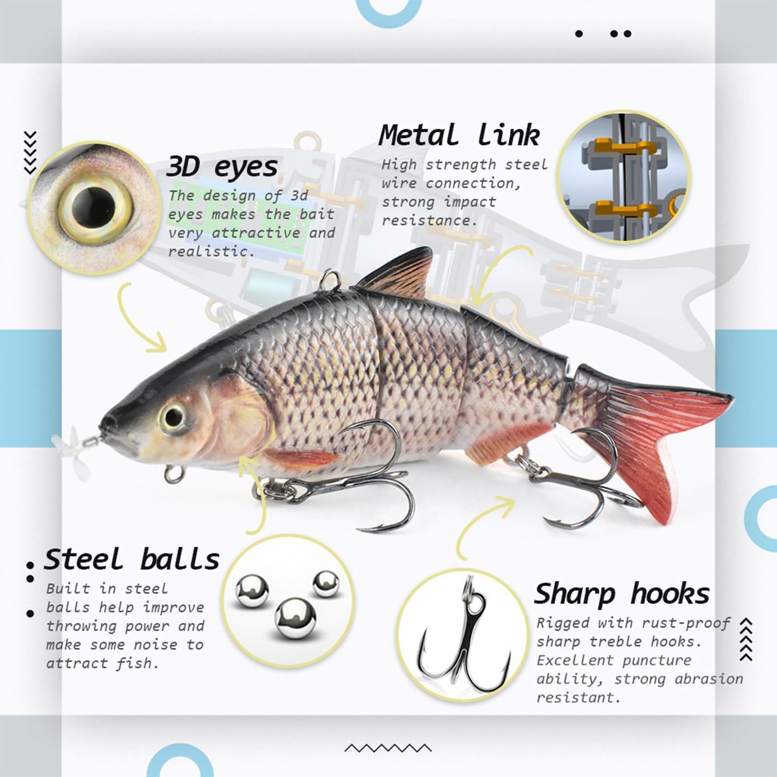 Esche Elettriche Nuoto con Indicatori Attrezzatura da Pesca Leggera per Esche per La Pesca del Nuoto Robotile Multili