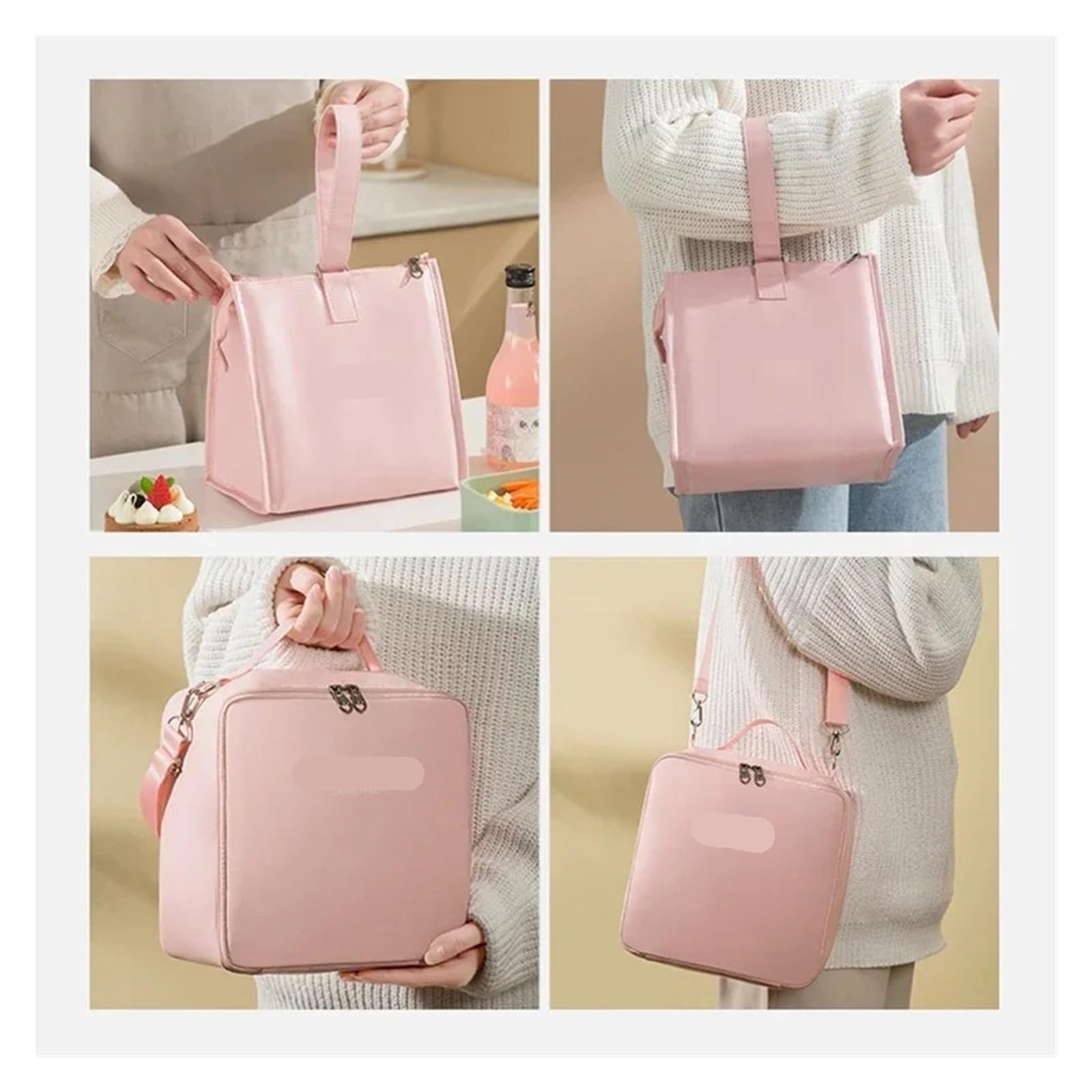 Compatible con bolsa Bento de un hombro, fiambrera, trabajador oficina, transporte, aislamiento térmico(Square White)