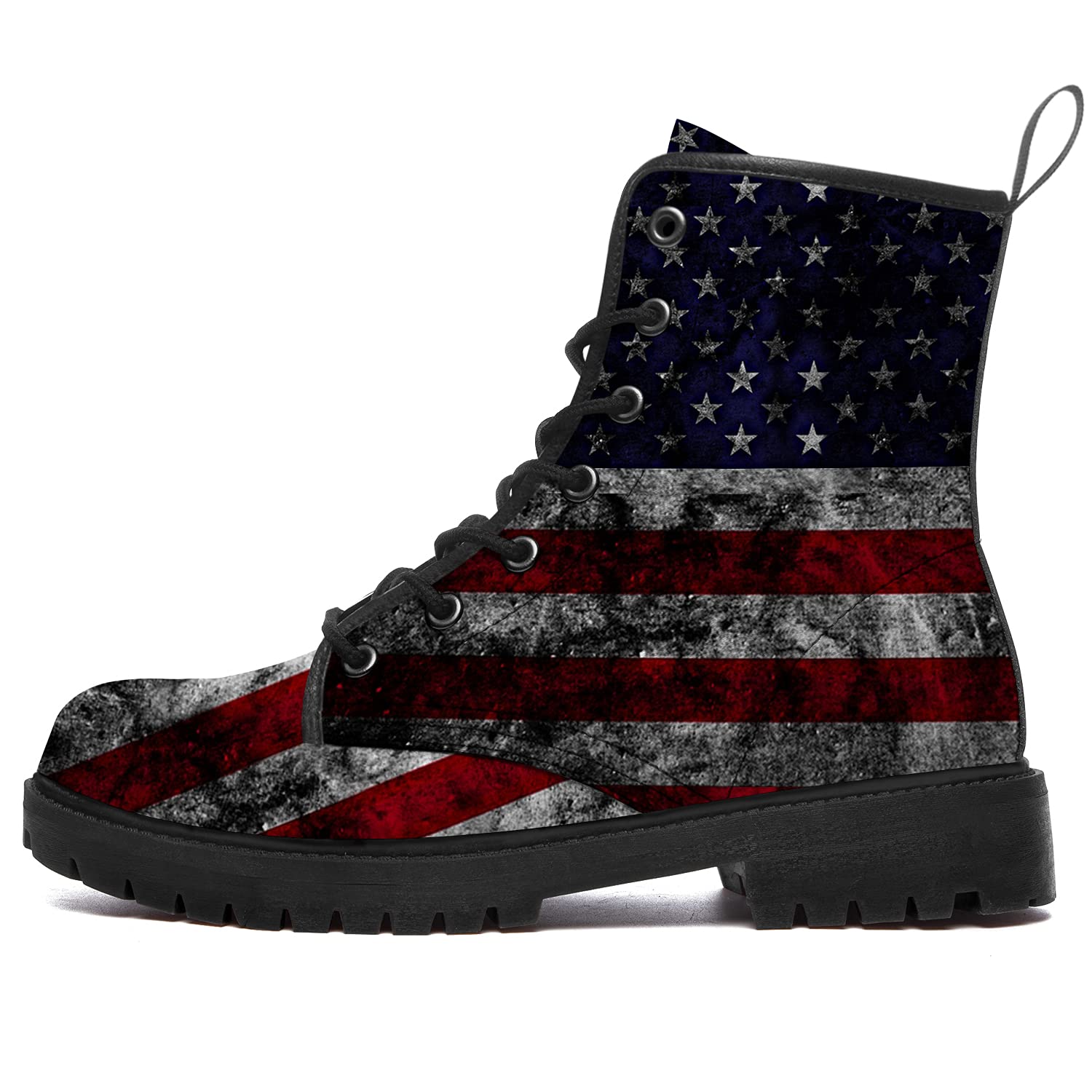 American Flag Boots for Women Men Combat Boots PU Leather Lace-up Ankle Booties Gifts for Her Him