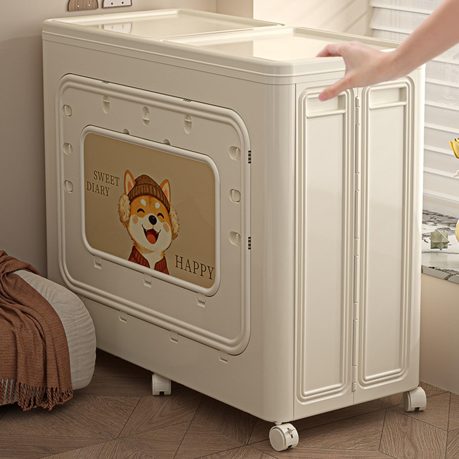 Yajuyi Armario Organizador Plegable con Ruedas para Almacenamiento Ropa y con Tapa y Abertura Frontal para Acceso Facil Acuado para Dormitorio y Salon, Estilo B