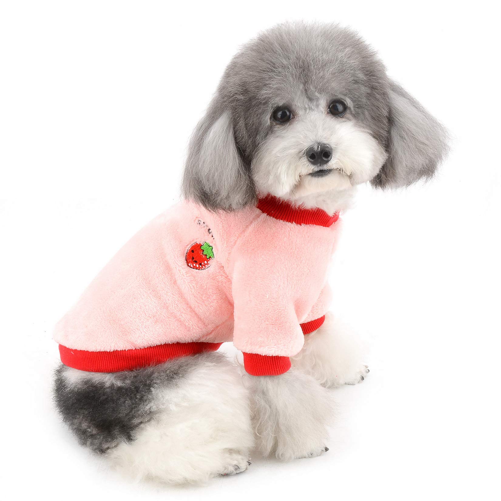 ZUNEA Small Dog Jumper Winter Warm Sweater Coat Fleece Puppy Clothes Cute Colorful Fruits Knitting Strawberry Pet Cats Jacket Coats Soft Pullover Apparel for Cold Weather Pink XL