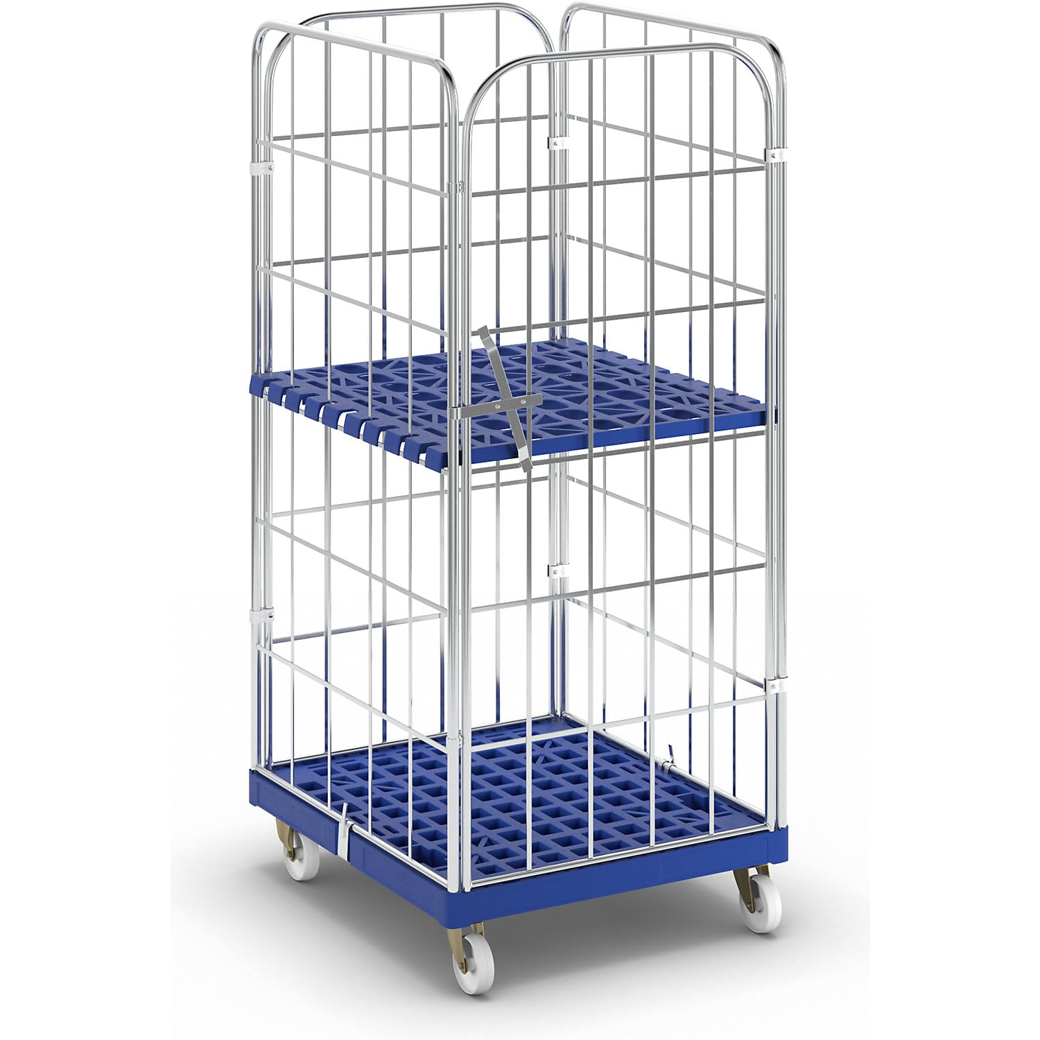 Roll-conteneur avec socle roulant en plastique, 4 côtés, galvanisé