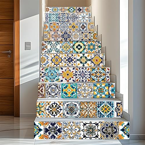 Miniatura 16 de PLIGREAT 15 tiras de calcomanías de Navidad para escaleras, despegar y pegar pájaros, árbol de Navidad, calcomanías para escalones de 7.1 x 39 Rojo,