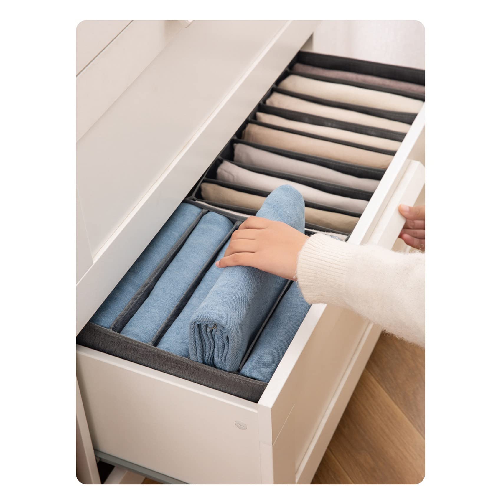 12 cajas de almacenamiento grises para cajones, armarios, aparadores, ropa de almacenamiento para jeans, pantalones, jeans, camisas, 9 rejillas
