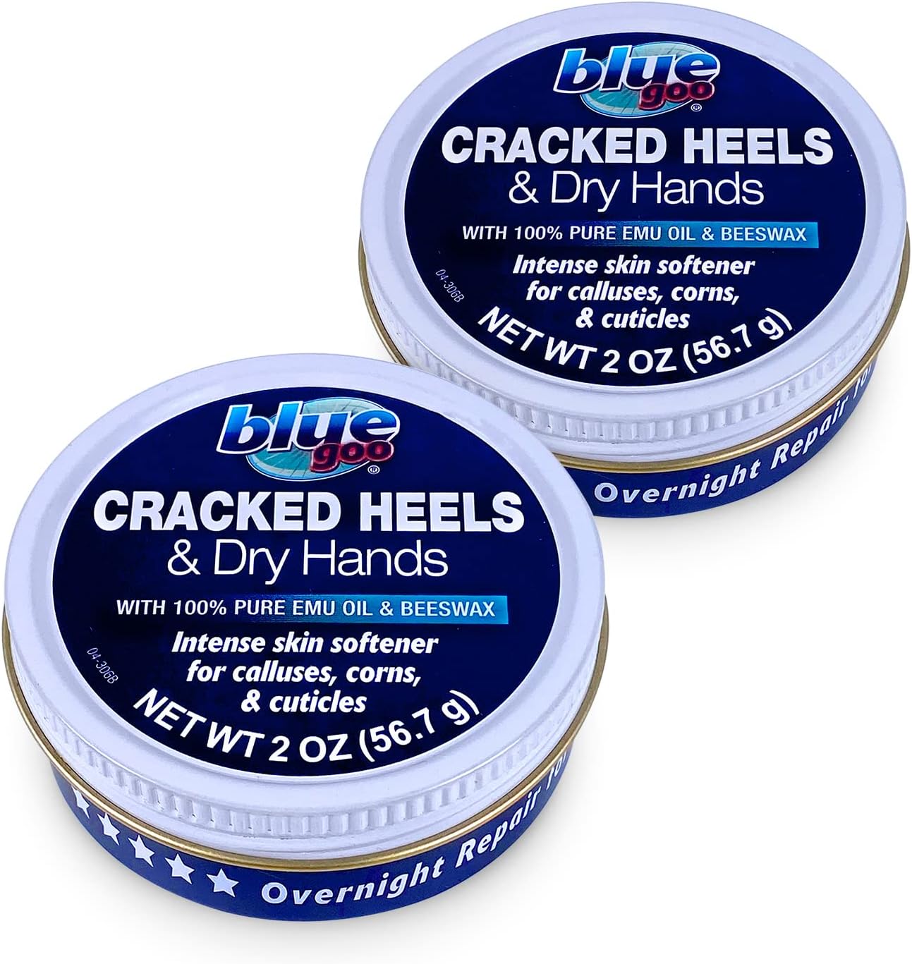 Blue Goo Cracked Heels & Dry Hands Intense Skin Softener - for Calluses, Corns & Elbow Dryness Relief, Fast- Penetrating Hydrating Moisturizer, Made w/ 100% Pure Emu Oil & Beeswax, 2 oz (2 Pack)