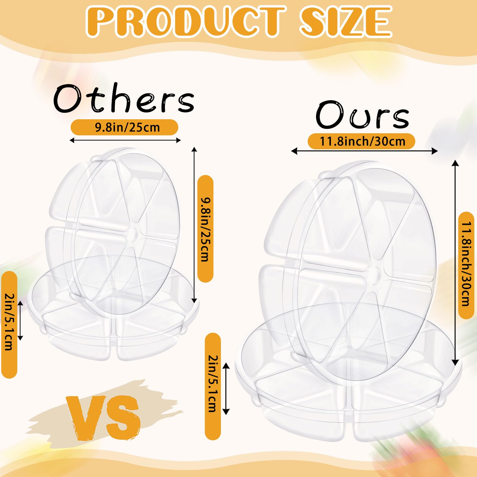 10 Pack Round Plastic Serving Tray 11.8 Inches 6 Sectional Plastic Appetizer Tray with Lid Clear Food Platters Round Platter Container Veggie Fruit Organizer for Party and Buffet