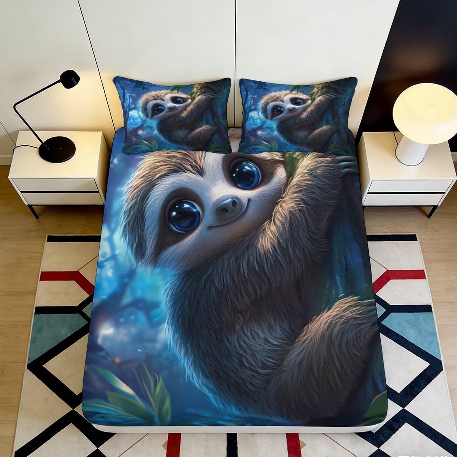3D Printed Cute Sloth Fitted Sheet Microfiber Deep Pocket Non-Slip for Bedroom Bedding Cute Sloth Mattress Fitted Cover for Adults Teens 200x200x25cm 90x200x25cm