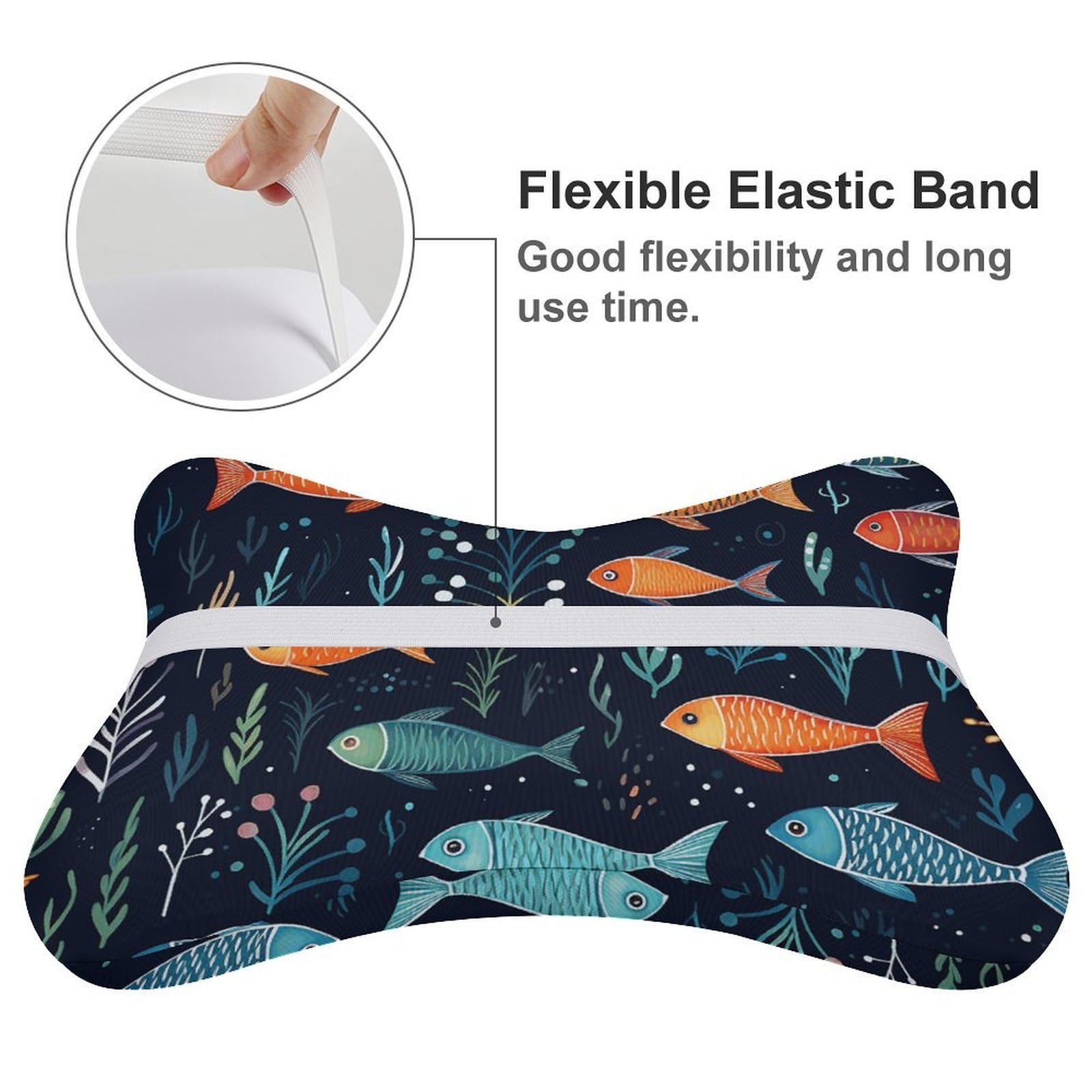 Almohada con patrón de peces pequeños, núcleo de almohada de espuma viscoelástica, cojín, proporciona apoyo para el cuello, almohadas de coche para viajes y oficinas en casa.