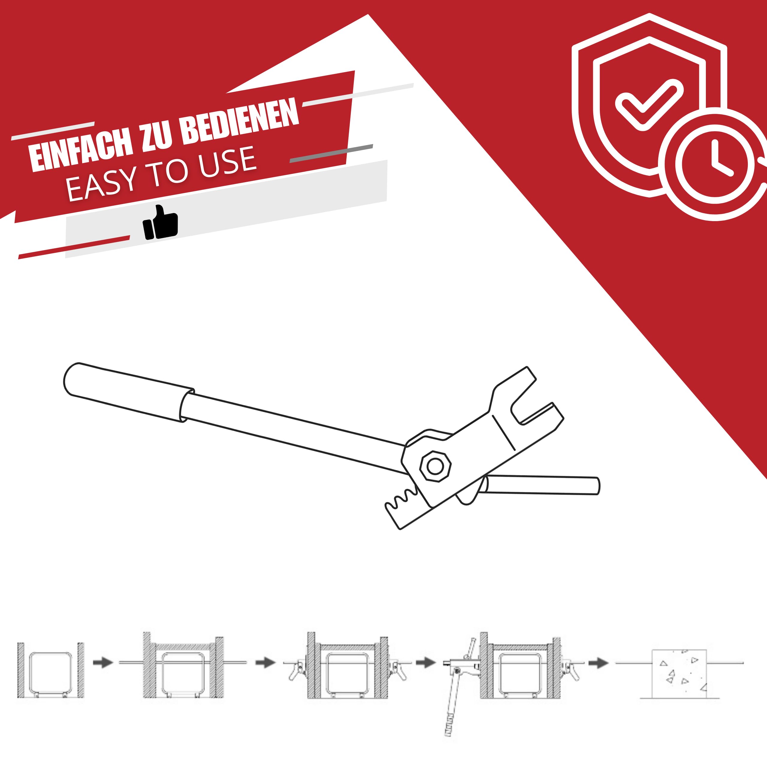 INTAKO Tendeur pour Verrou de Coffrage, Rapid Clamp Tensioner – Clé de Serrage pour Pinces de Coffrage à Ressort, Serrures de Coffrage 70 × 100 mm pour Fers à Béton Ø 6–10 mm
