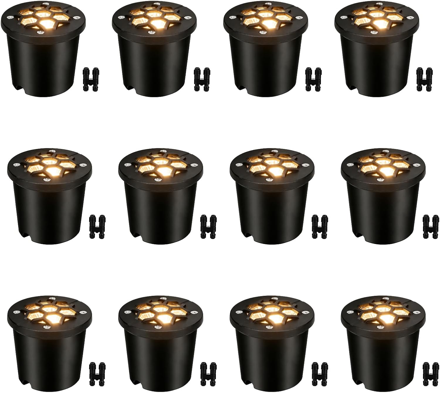 SMY Lighting 12W Well Lights Landscape LED In Ground,Grated Top Anti-Glare,12-24V AC/DC Low Voltage Landscape Lights, IP67 Waterproof Aluminum in-Grade Up Lighting for Trees Pathway Garden 12Pack