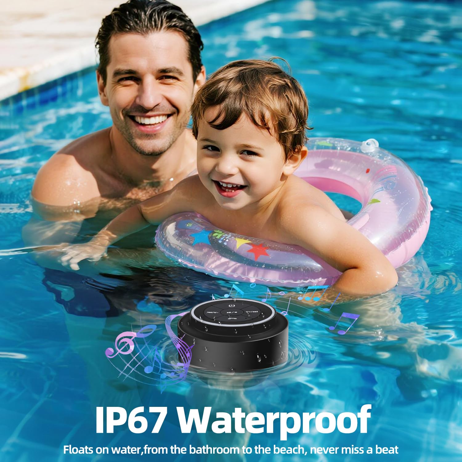 INSMY Altoparlante Bluetooth M12 Per Doccia, IP67, 24h, Multi-sincro Fino A 100 Pezzi, Luci RGB, Gancio, Nero