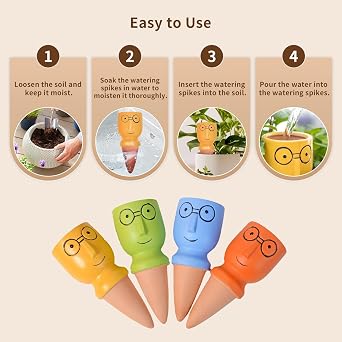 4 Pack Terracotta Watering Spikes – Self Watering System for Plants, Automatic Watering Stakes for Indoor and Outdoor Plants, Vacation Plant Watering, Slow Release Watering