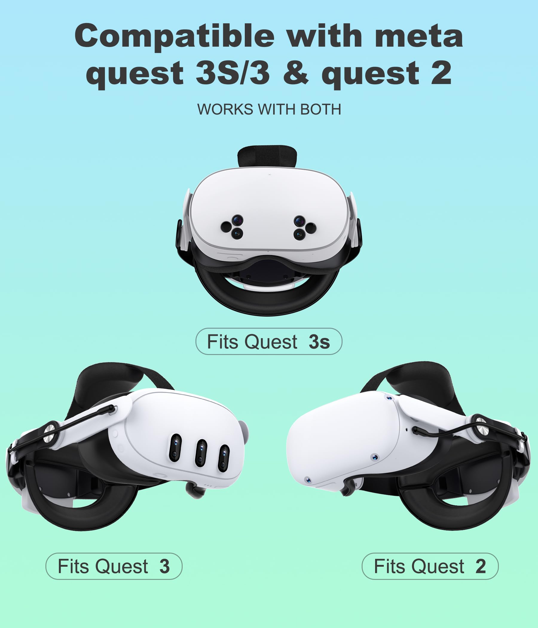 10000 mAh batería VR Headstrap para Meta Quest 3/3S/2, ajuste del tamaño de la cabeza VR Headstrap compatible con Quest 3/3S/ Quest 2, reduce el estrés en la cara, apoyo y comodidad