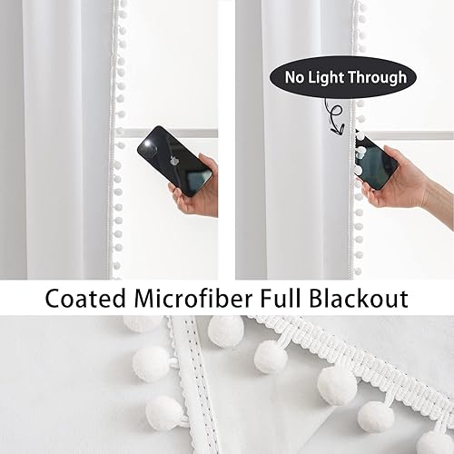 Miniatura 6 de Treatmentex Cortinas opacas blancas para sala de estar, cortinas de ahorro de energía de 95 pulgadas, cortinas térmicas con pompones, cortinas