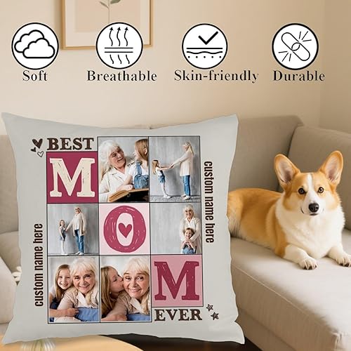 Miniatura 4 de Personalized Pillowcase Designed with 6 Photos and Text for Mom, Soft Cushion That Makes a Memorable Gift for Family Celebrations Holidays or
