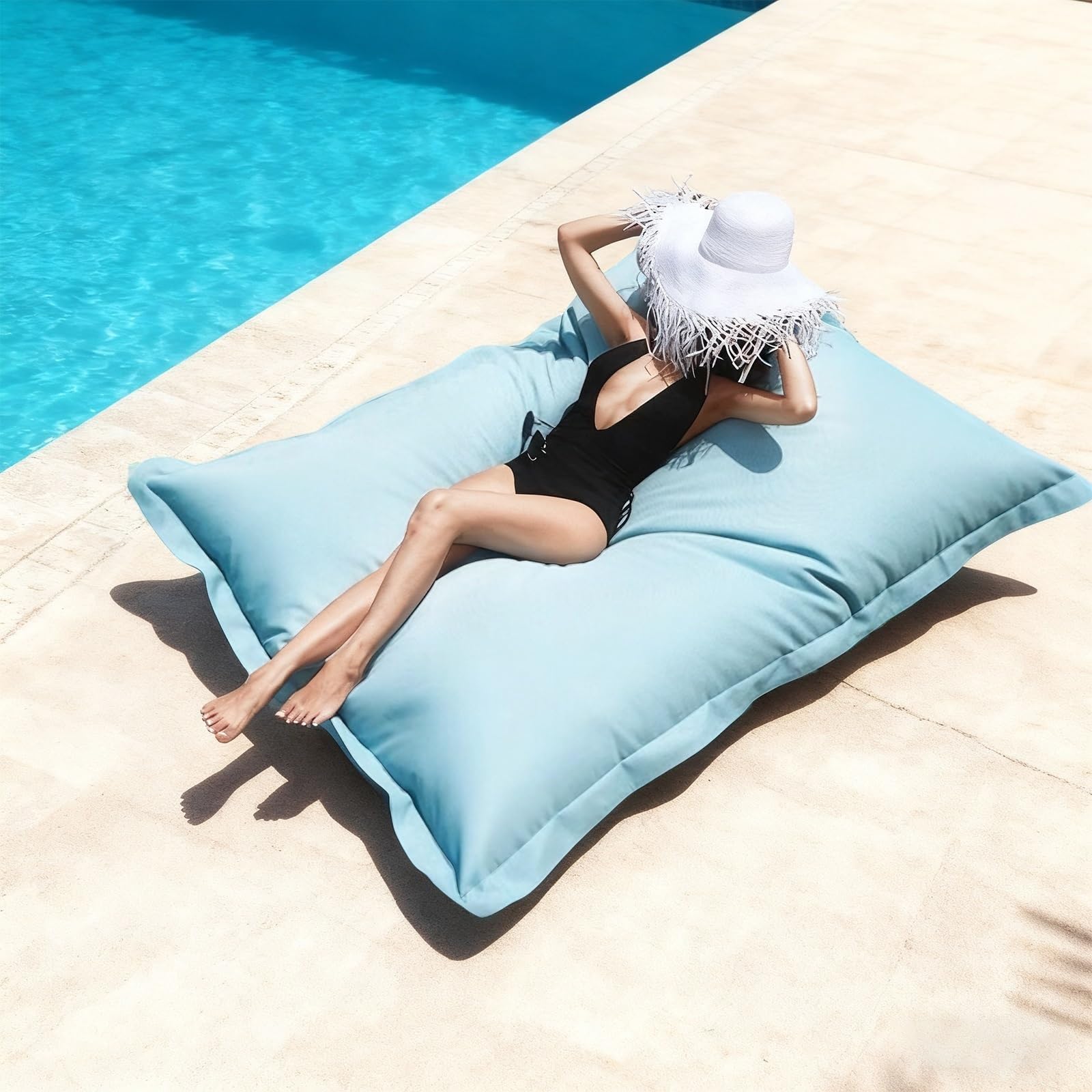 SXBCyan Impermeable Funda Sillón Puff Exteriores (sin Relleno), Oxford Funda Puff Rectangular por Niños y Adultos Resistente a UV Ideal para Jardín, Playa, Piscina(Orange Yellow,140x180cm)