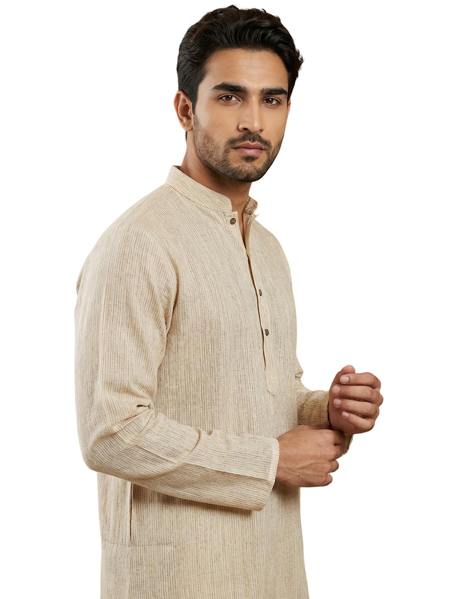 jompers Men Woven Design Kurta for Men (Beige, S)-picture-38