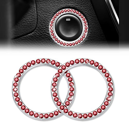 2 anillos de decoración de arranque y parada de motor de automóvil con doble diamantes de imitación, accesorios para interiores de automóvil, anillo