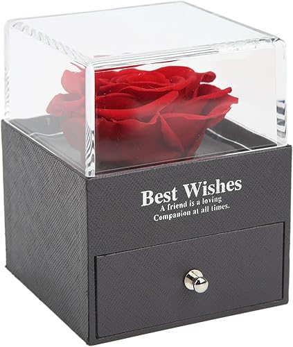 Pilipane Collar con caja de regalo de rosa, caja de regalo de rosa eterna con collar de amor, flores de rosas artificiales, regalos románticos para