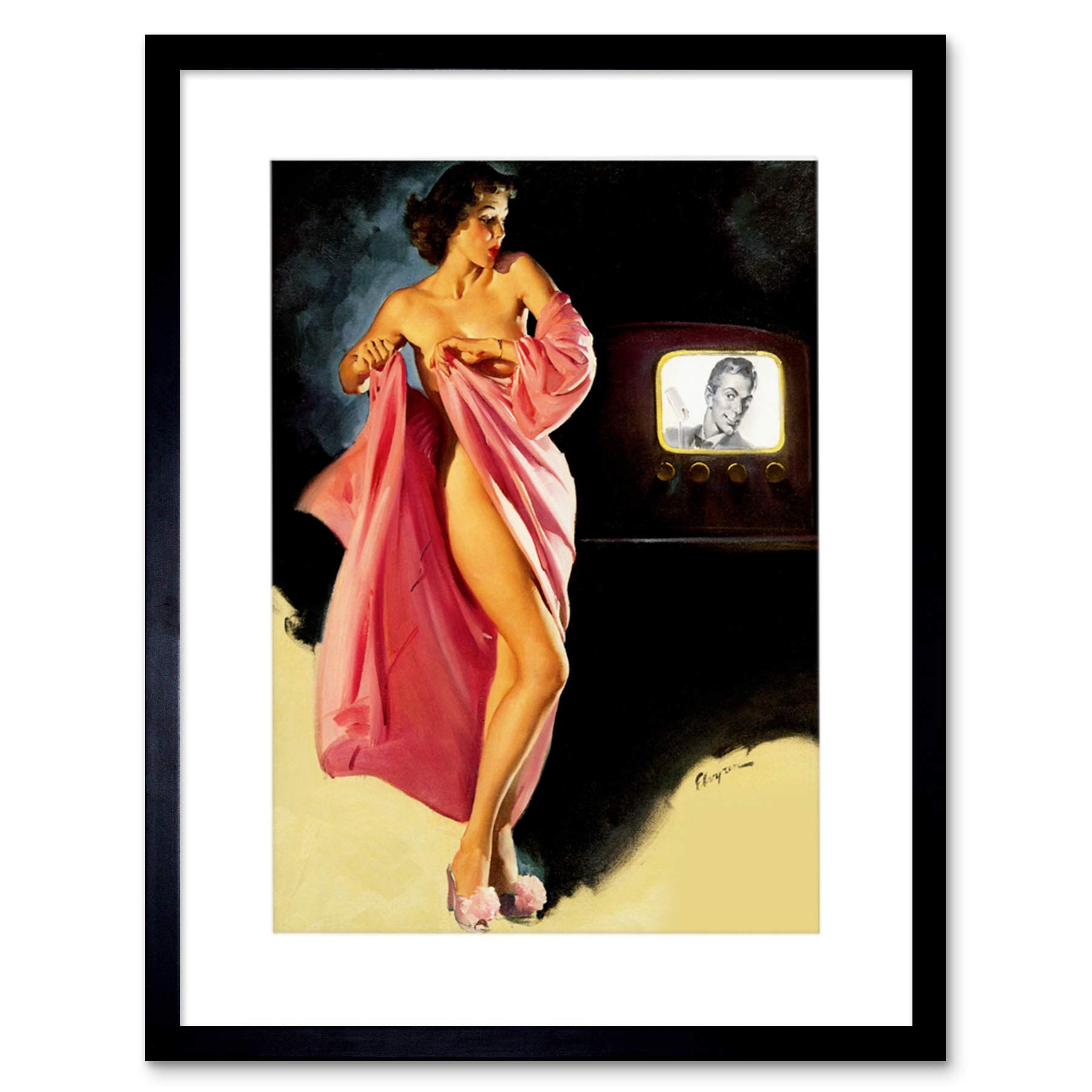 Wee Blue Coo Girls Framed Black 12X16 Pin Up Undressed Tv Artwork Framed Wall Art Print 12X16 Inch