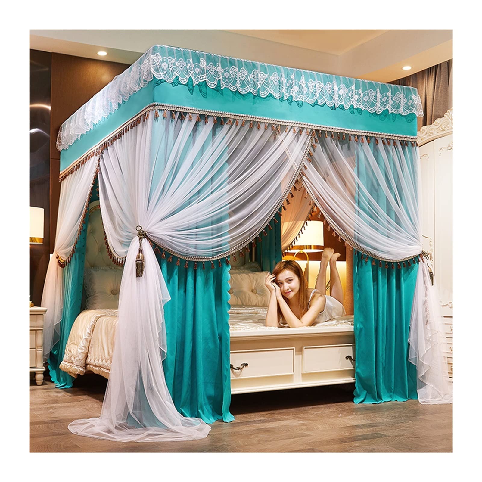 GTHTUHFD Bed Canopy Bedroom Mosquito Net, Princess Style Luxury Bed Canopy, Four Seasons Universal Bed Curtain,Multi-colored-150x200x200cm